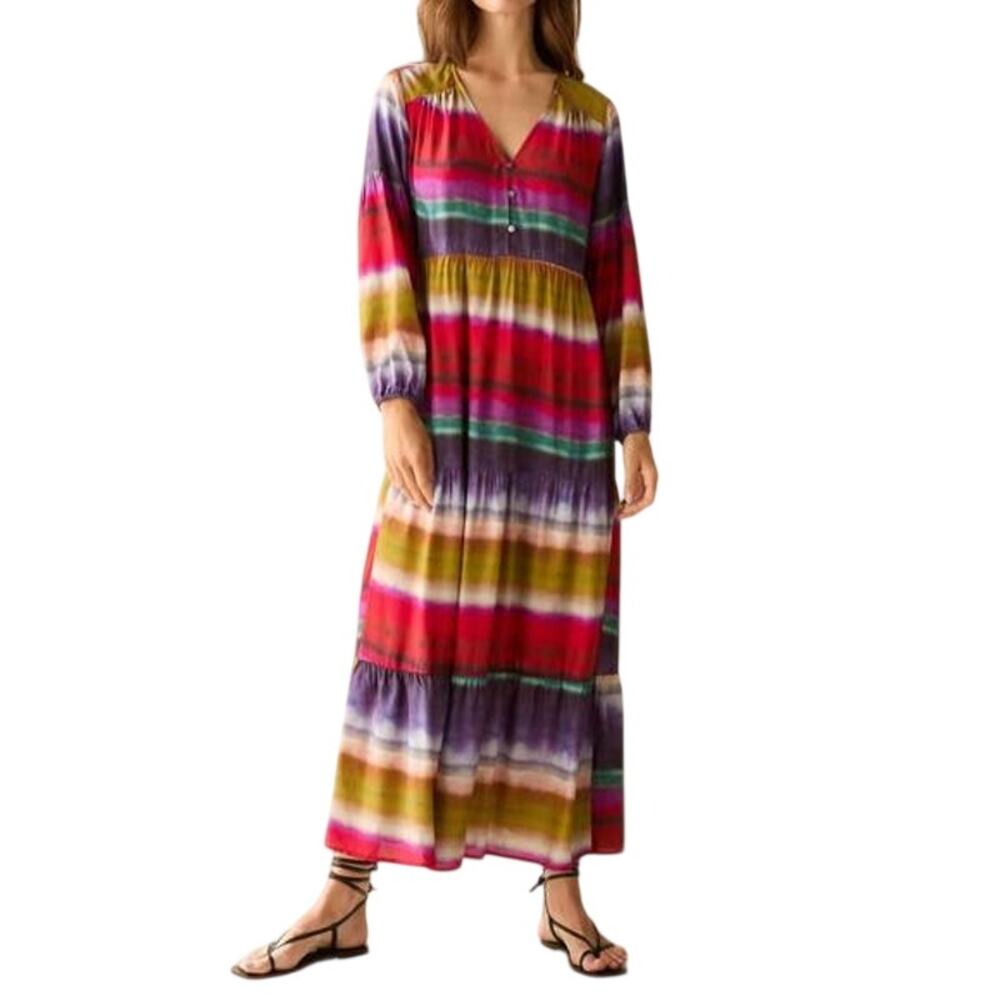 Marie Oliver NWT Luciana Sandscape Colorful Tie Dye Long Sleeve Silk Maxi Dress